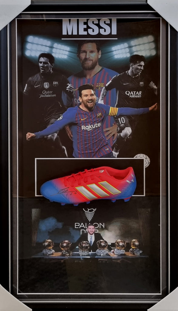 Lionel MESSI Barcelona FC Signed & Framed Adidas Boot (Icons & Messi Foundation)