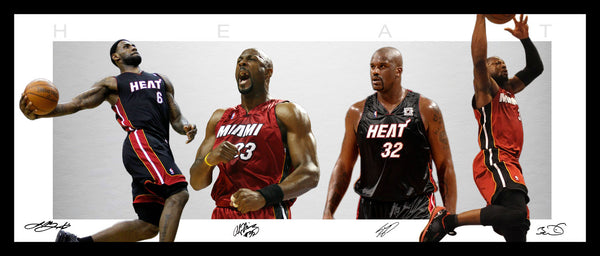 Miami HEAT Wings Style Framed Lithograph - Wade LeBron Shaq Mourning