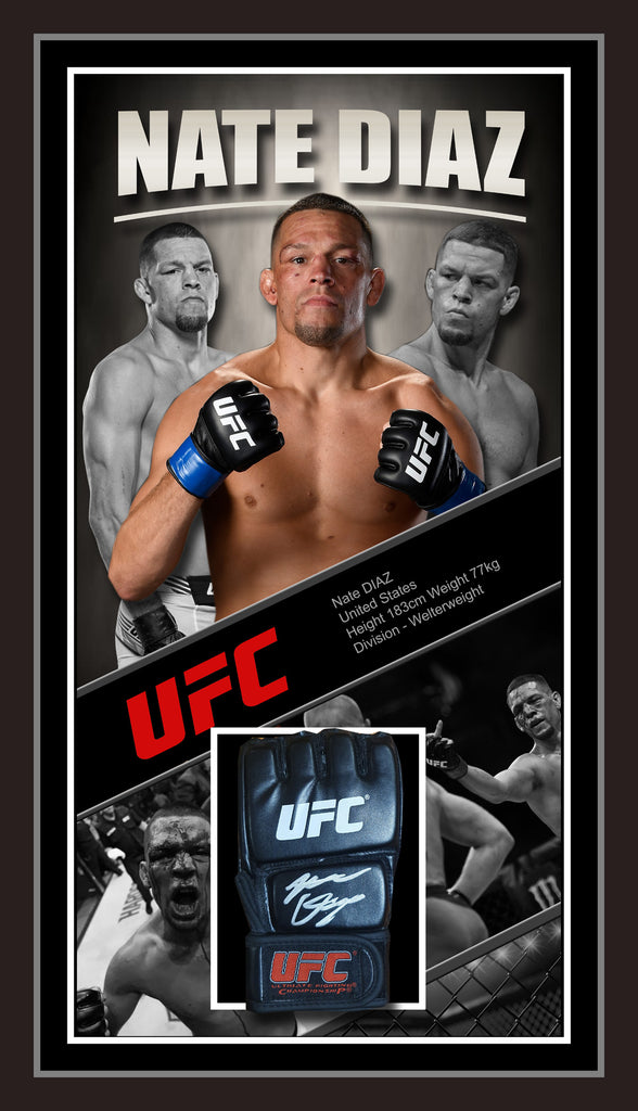 Nate DIAZ Signed & Framed 4oz UFC Glove with Beckett BAS Authentication