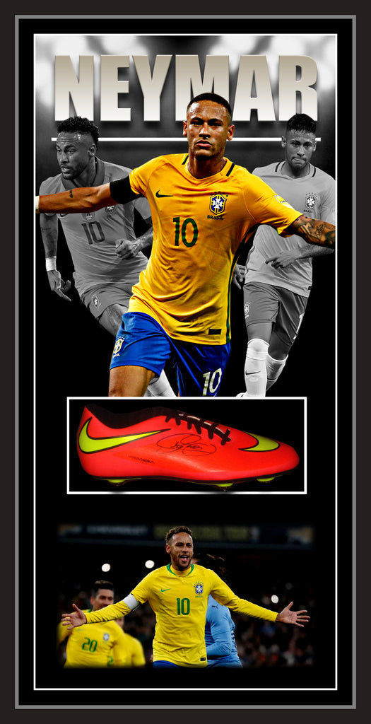 NEYMAR JNR Brazil SIGNED & FRAMED FOOTBALL BOOT ICONS UK