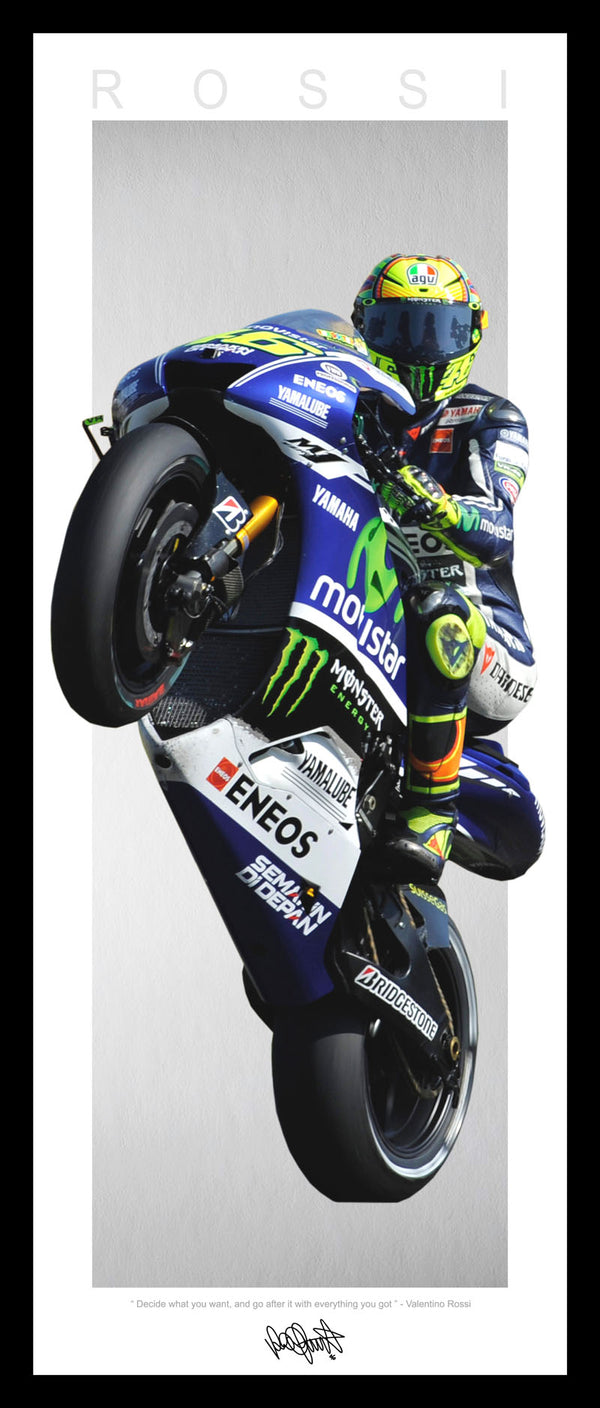 Valentino ROSSI MOTOGP "Wheelie" WINGS Tribute FRAMED Lithograph