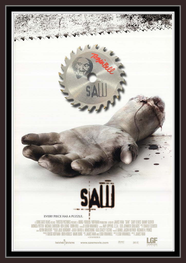 SAW Movie Case feat a mounted Tobin Bell Hand Signed Saw Blade (PSA DNA)