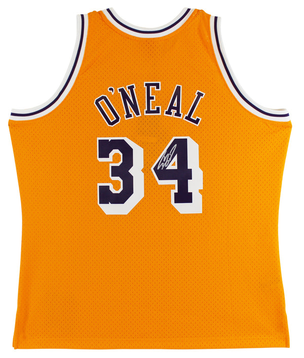 Lakers Shaquille O'Neal Signed Yellow M&N 1996-97 TB HWC Swingman Jersey BAS Witnessed