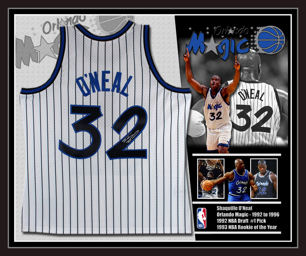 Magic Shaquille O'Neal Signed & Framed White M&N 1993-94 HWC Swingman Jersey BAS Witnessed