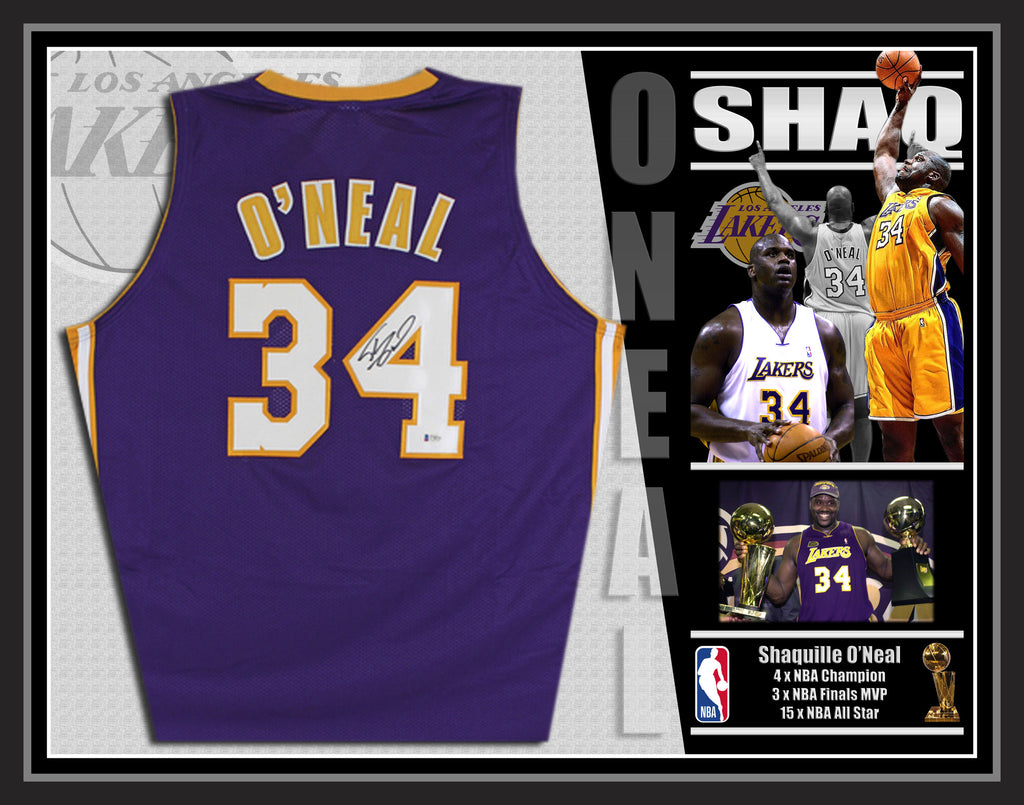 Shaquille O'Neal LA Lakers Signed & Framed Purple Jersey (Beckett)