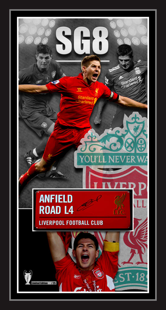 Steven GERRARD Liverpool FC Signed & Framed Anfield Street Sign - Limited Edition