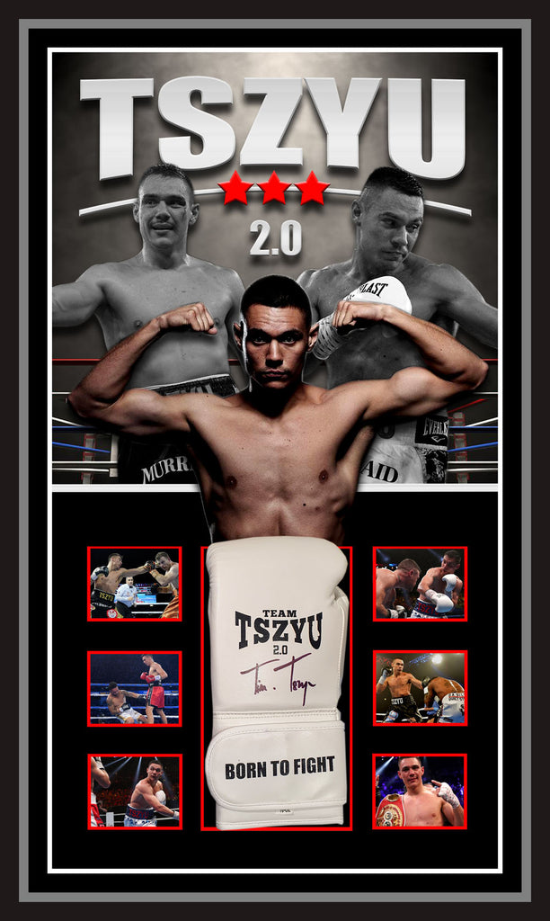 Tim Tszyu Signed & Framed White Born to Fight Boxing Glove (Company Certification)