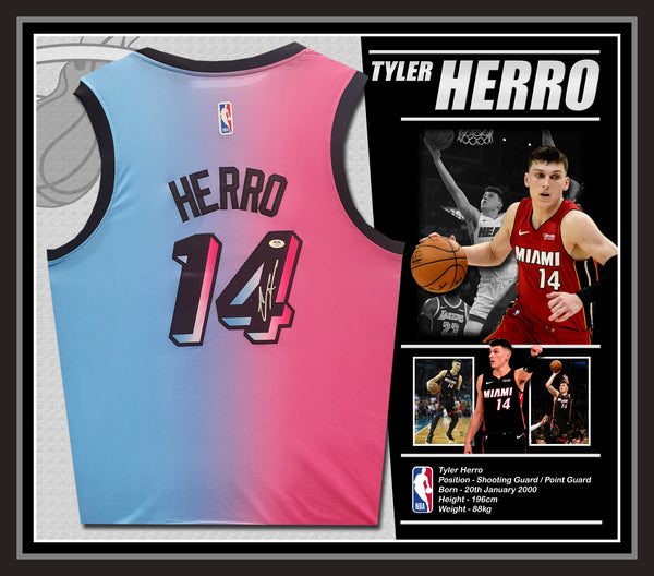 Tyler HERRO Miami Heat SIGNED FRAMED City Edition Basketball JERSEY PSA DNA