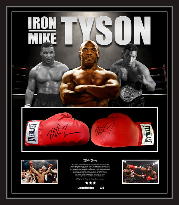 Iron Mike TYSON 'DOUBLE TROUBLE' Dual signed Boxing Gloves Limited Edition Tribute - Beckett Authentication