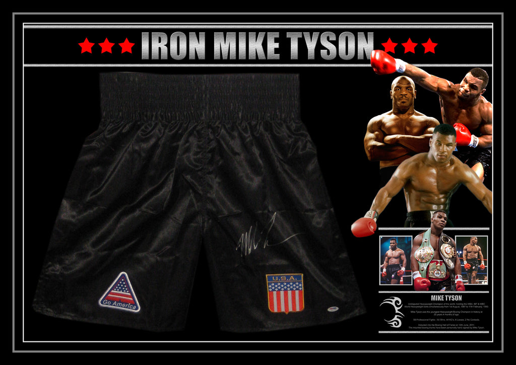 Mike TYSON Signed & Framed Boxing Trunks (Beckett)