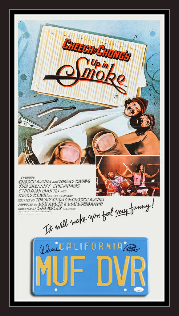 Cheech & Chong 'Up in smoke' Signed & Framed License Plate Movie Case (JSA)