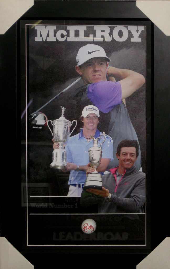 RORY McILROY - SIGNED & FRAMED TRIBUTE - PERSONALLY HAND SIGNED & MOUNTED GOLF BALL PSA DNA P42437