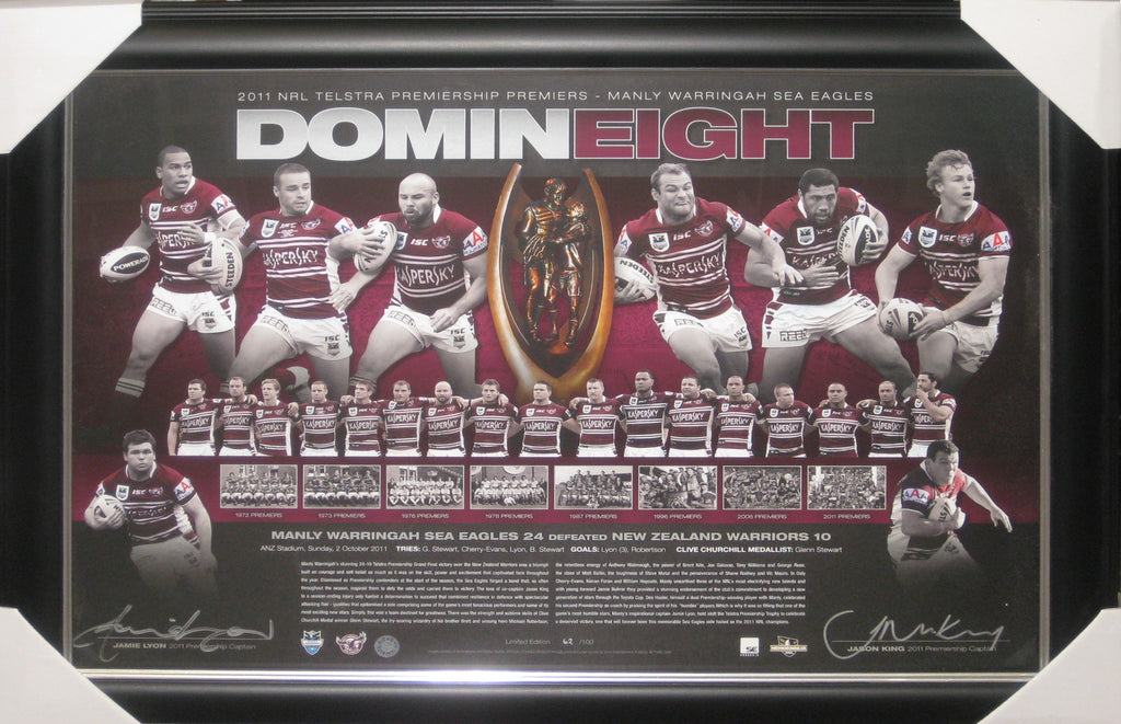 DominEIGHT Manly Sea Eagles - 2011 NRL PREMIERS Co-Captains Signed & Framed Lithograph