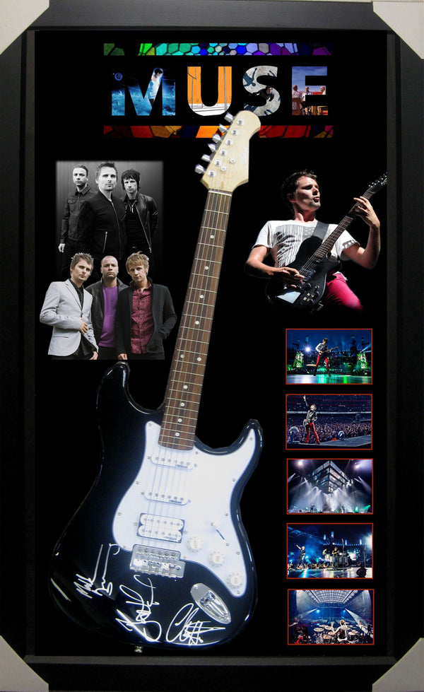 Muse Band Signed & Framed Electric Guitar - Photo Proof   Company Certificate of Authenticity